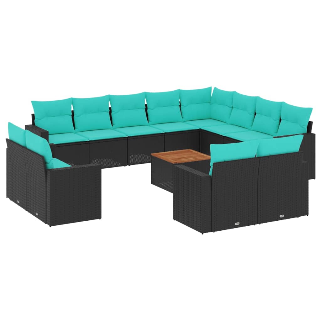 13-dijelni set vrtnih sofa s jastucima poliratan crni