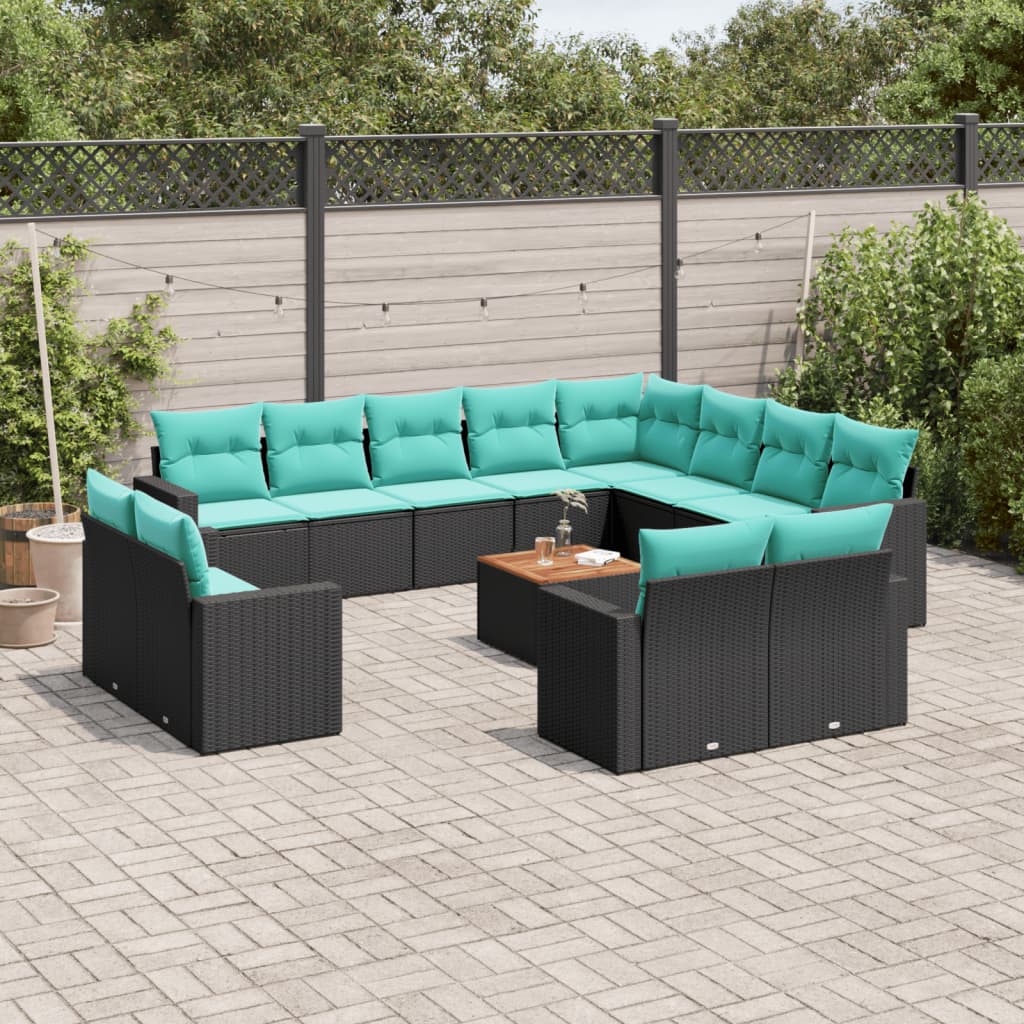 13-dijelni set vrtnih sofa s jastucima poliratan crni