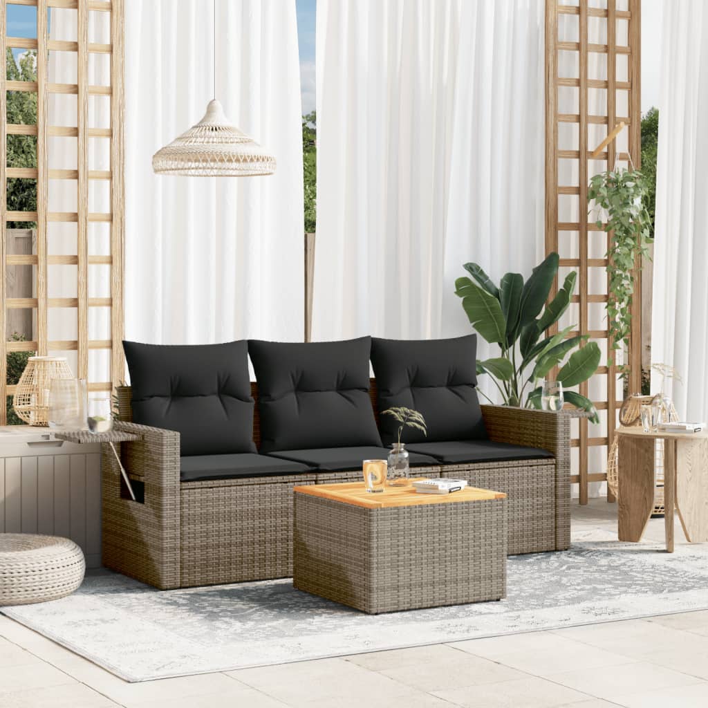 4-dijelni set vrtnih sofa od poliratana s jastucima sivi