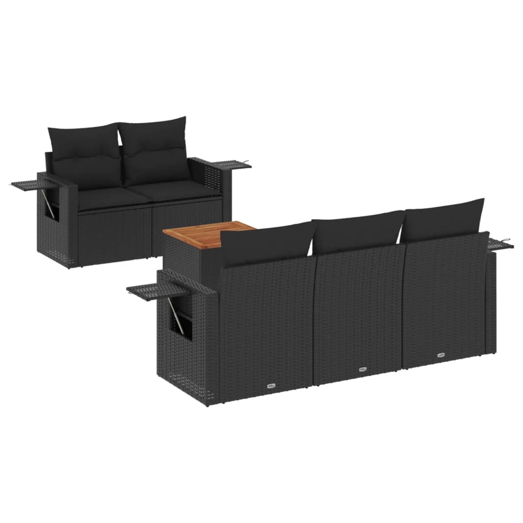 6-dijelni set vrtnih sofa s jastucima crni od poliratana
