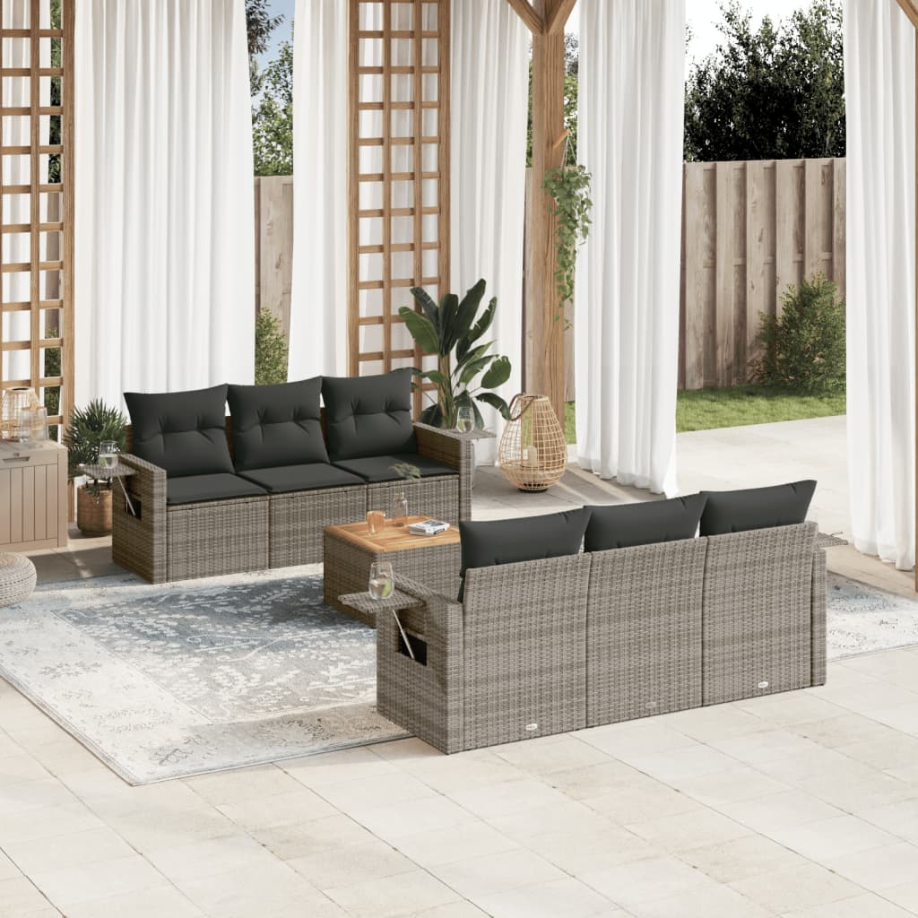 7-dijelni set vrtnih sofa sivi od poliratana Siva 65.5 x 62 x 69 cm