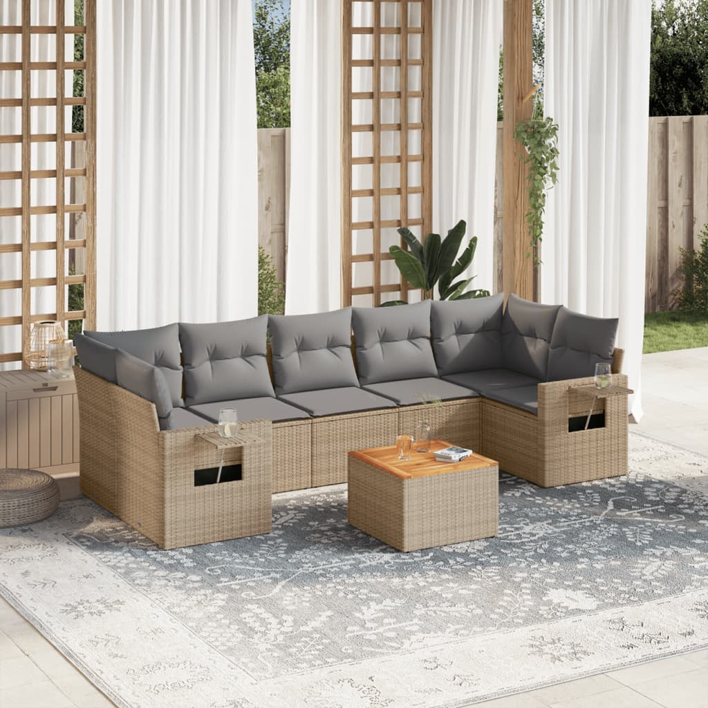 8-dijelni set vrtnih sofa s jastucima bež od poliratana