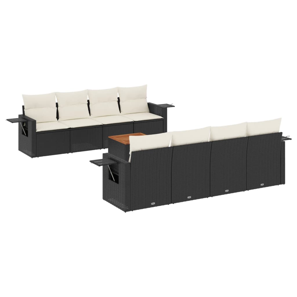 9-dijelni set vrtnih sofa s jastucima crni od poliratana