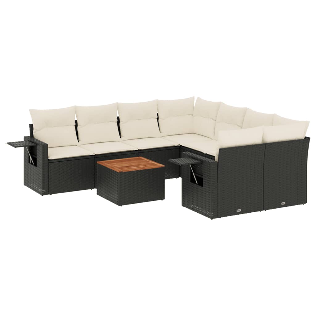 9-dijelni set vrtnih sofa s jastucima crni od poliratana