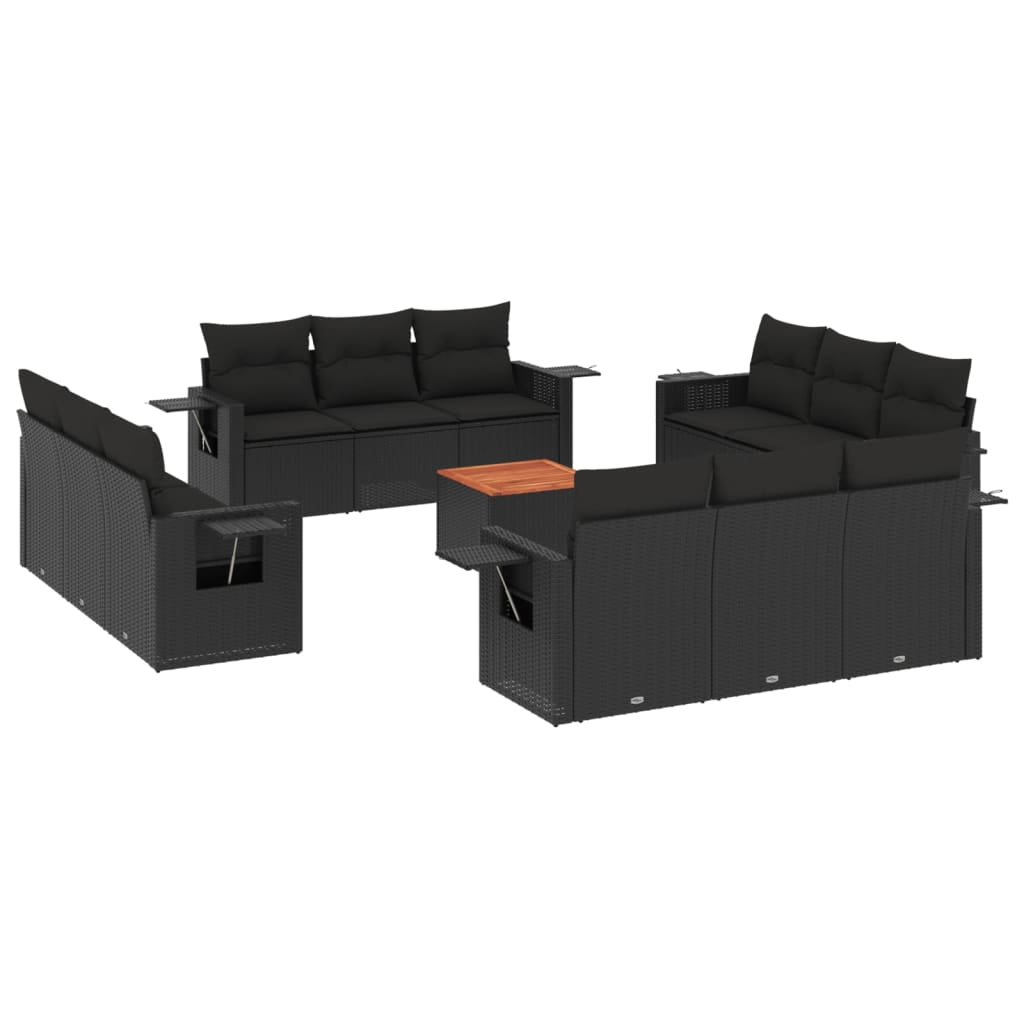 13-dijelni set vrtnih sofa s jastucima poliratan crni