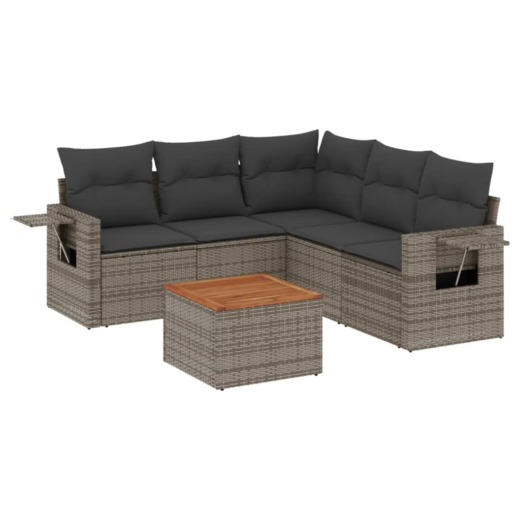 6-dijelni set vrtnih sofa od poliratana s jastucima sivi