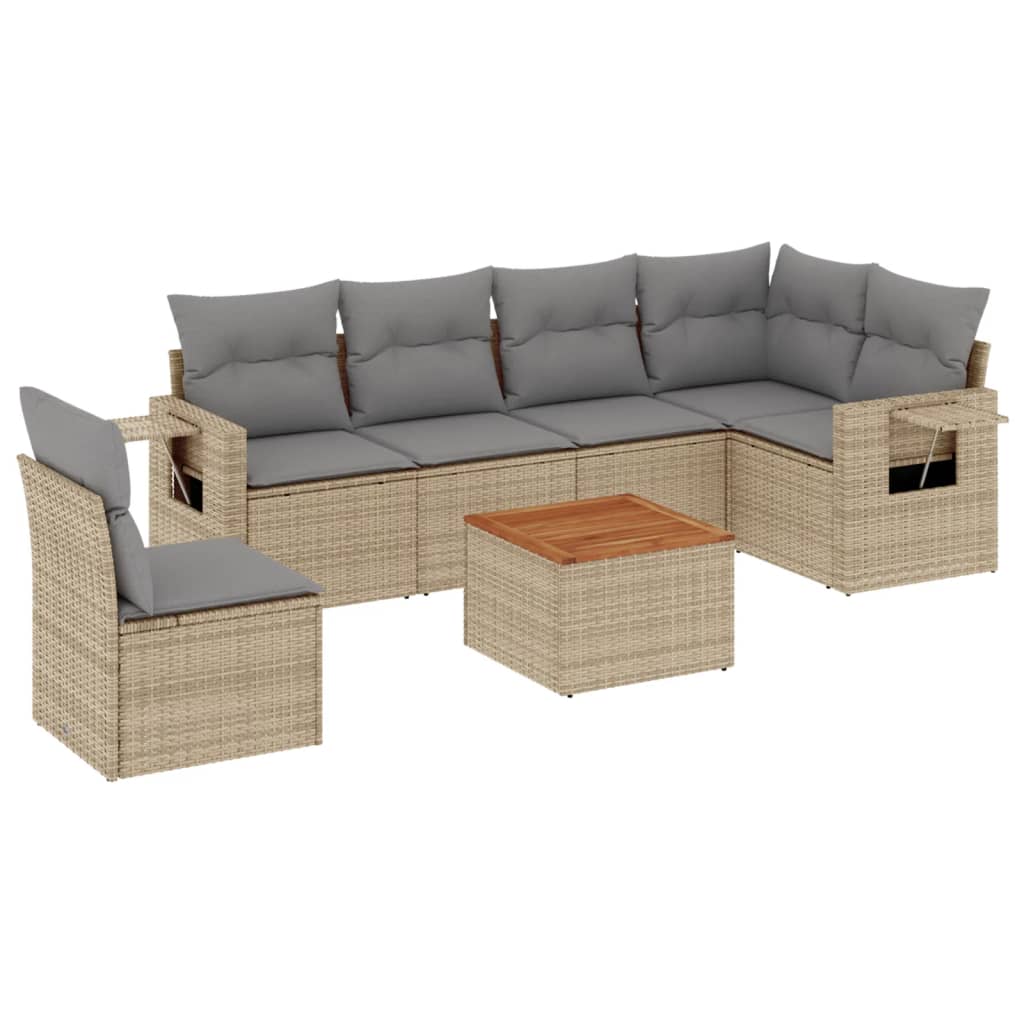 7-dijelni set vrtnih sofa s jastucima bež od poliratana