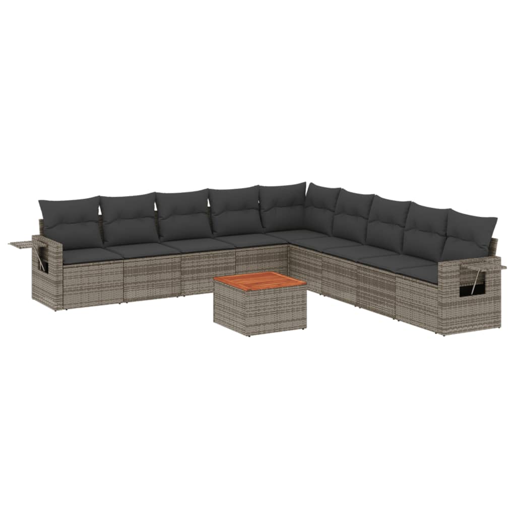 10-dijelni set vrtnih sofa od poliratana s jastucima sivi