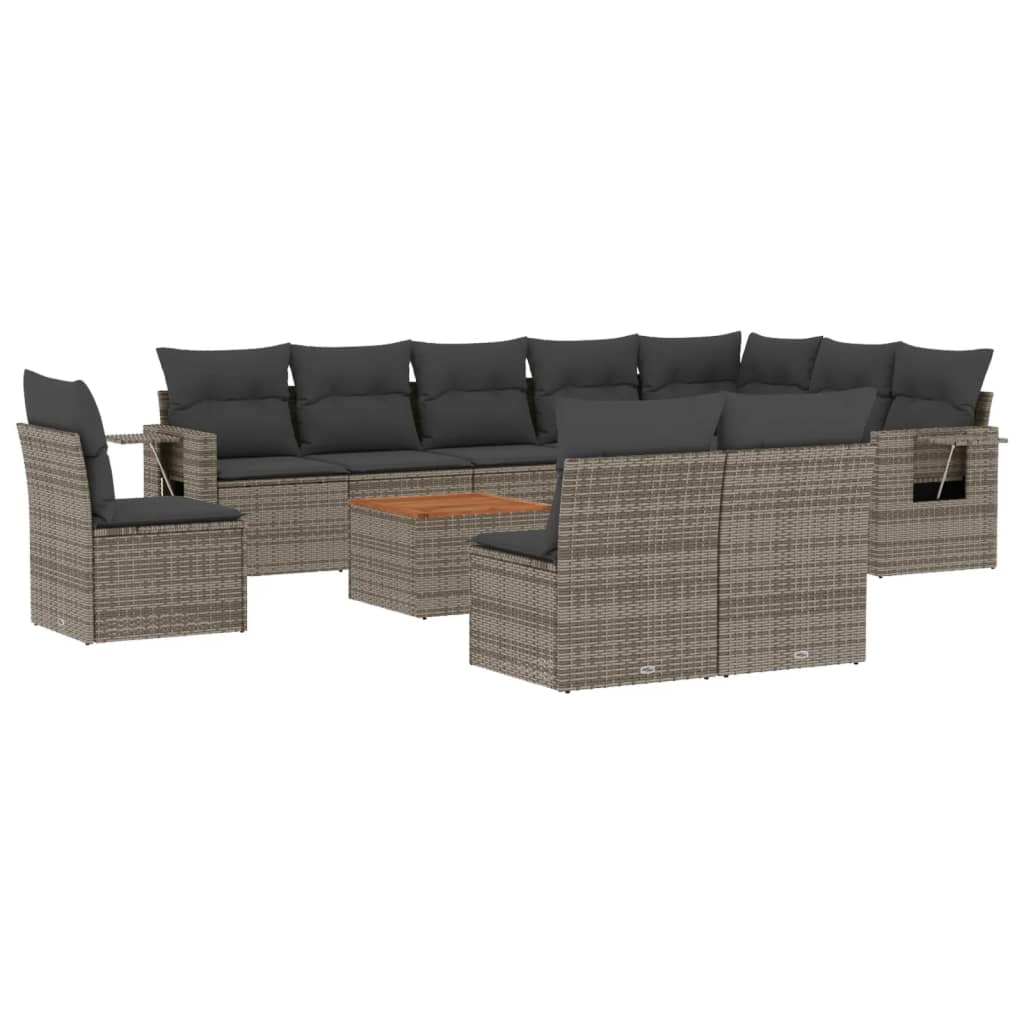 11-dijelni set vrtnih sofa od poliratana s jastucima sivi