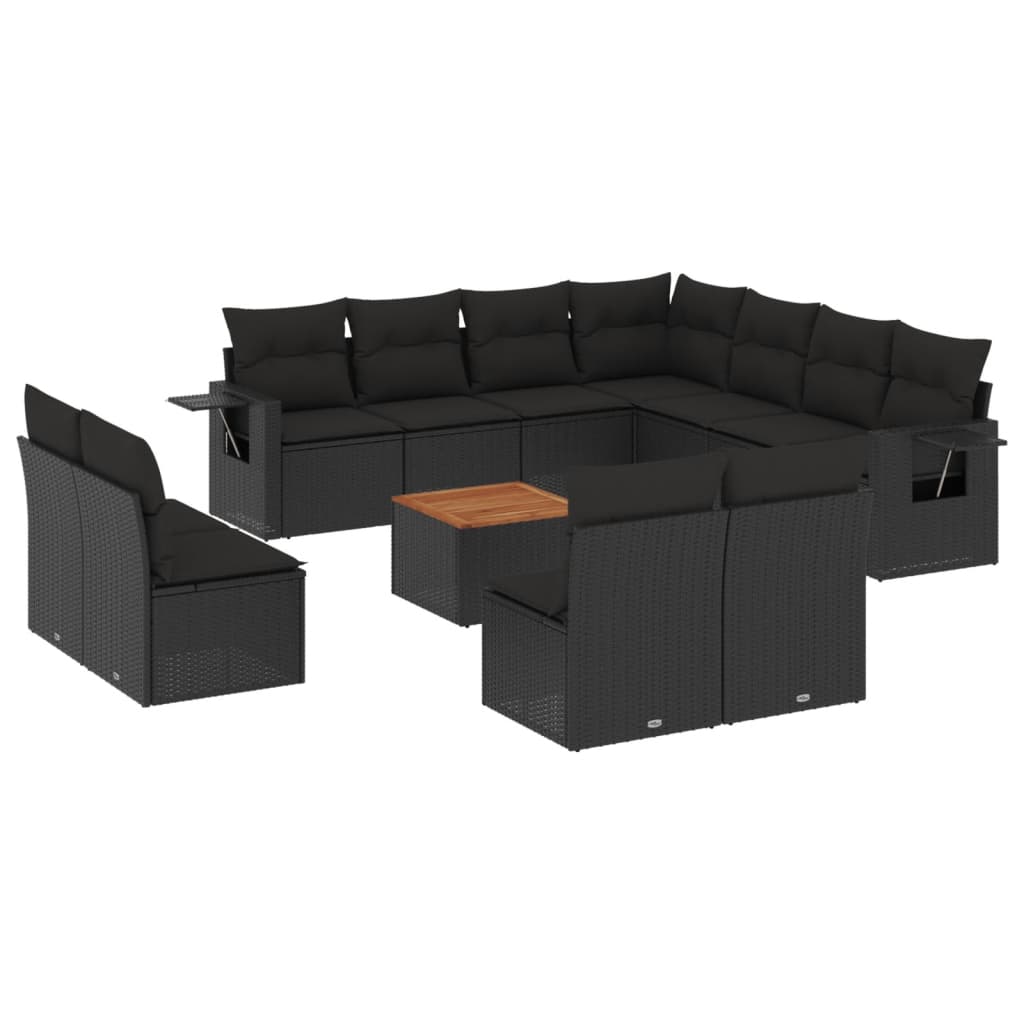 12-dijelni set vrtnih sofa od poliratana s jastucima crni