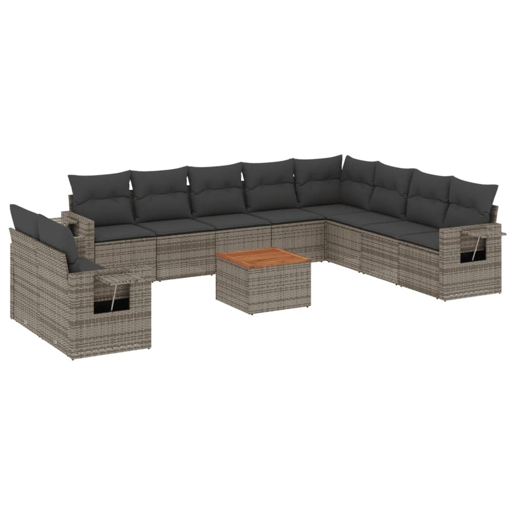 11-dijelni set vrtnih sofa od poliratana s jastucima sivi
