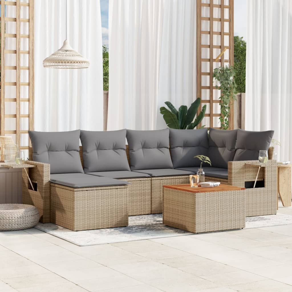 7-dijelni set vrtnih sofa s jastucima bež od poliratana