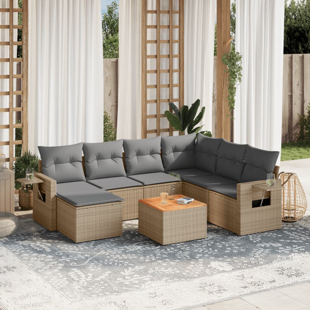 8-dijelni set vrtnih sofa s jastucima bež od poliratana