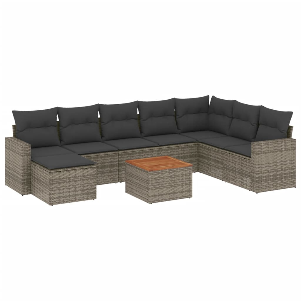 9-dijelni set vrtnih sofa od poliratana s jastucima sivi