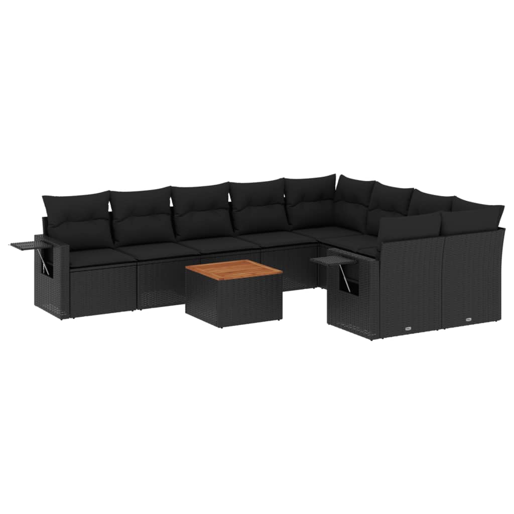 10-dijelni set vrtnih sofa s jastucima crni od poliratana Crna 65.5 x 62 x 69 cm