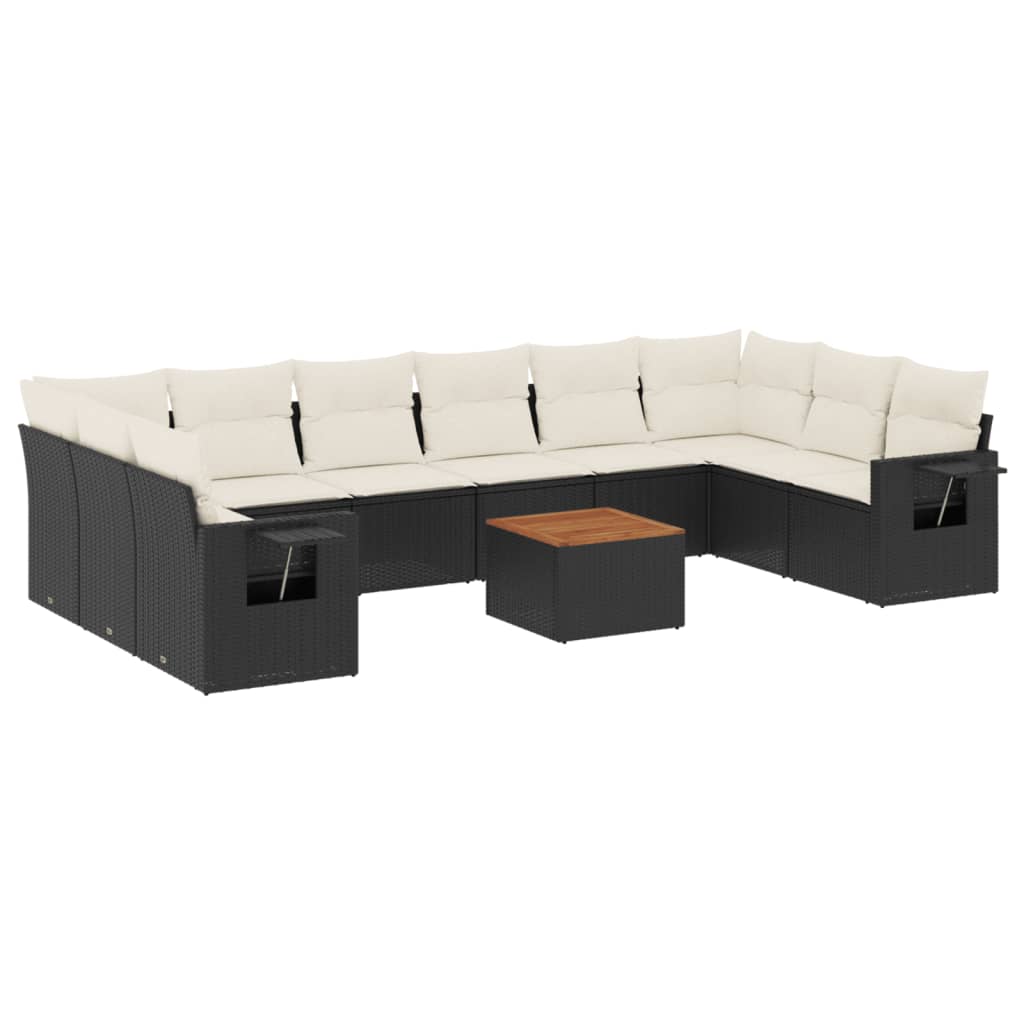 11-dijelni set vrtnih sofa od poliratana s jastucima crni