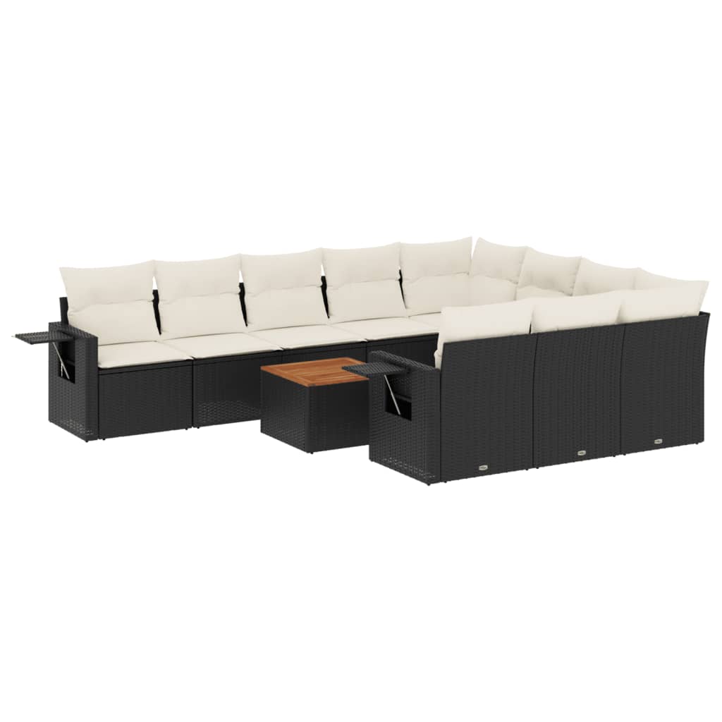 11-dijelni set vrtnih sofa od poliratana s jastucima crni