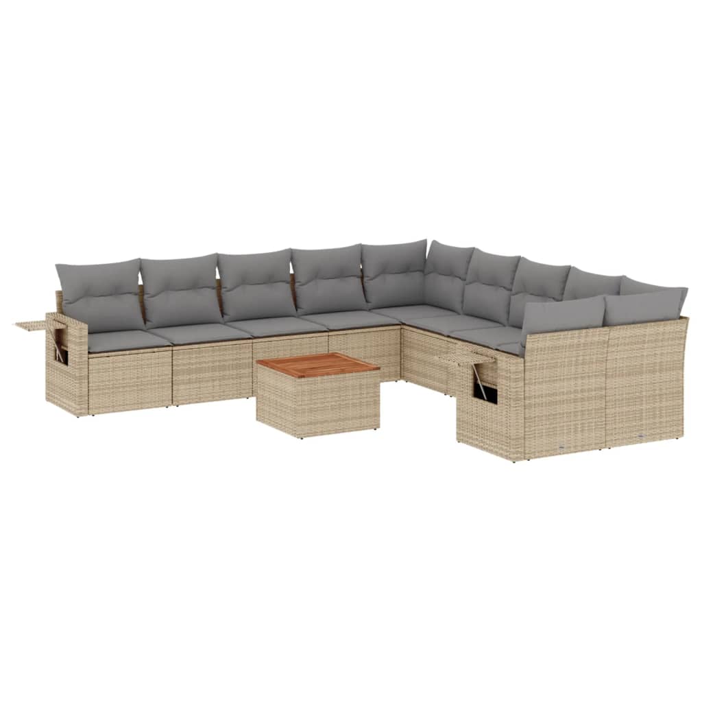 11-dijelni set vrtnih sofa s jastucima bež od poliratana