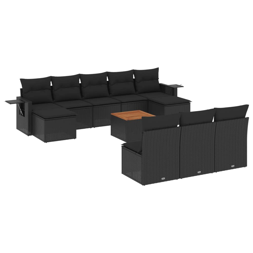 11-dijelni set vrtnih sofa od poliratana s jastucima crni