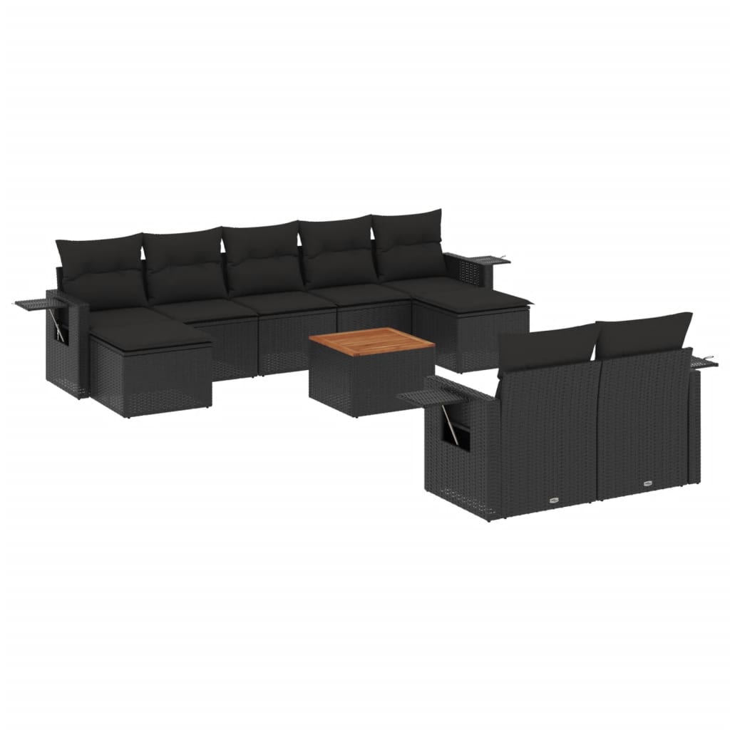 10-dijelni set vrtnih sofa s jastucima crni od poliratana