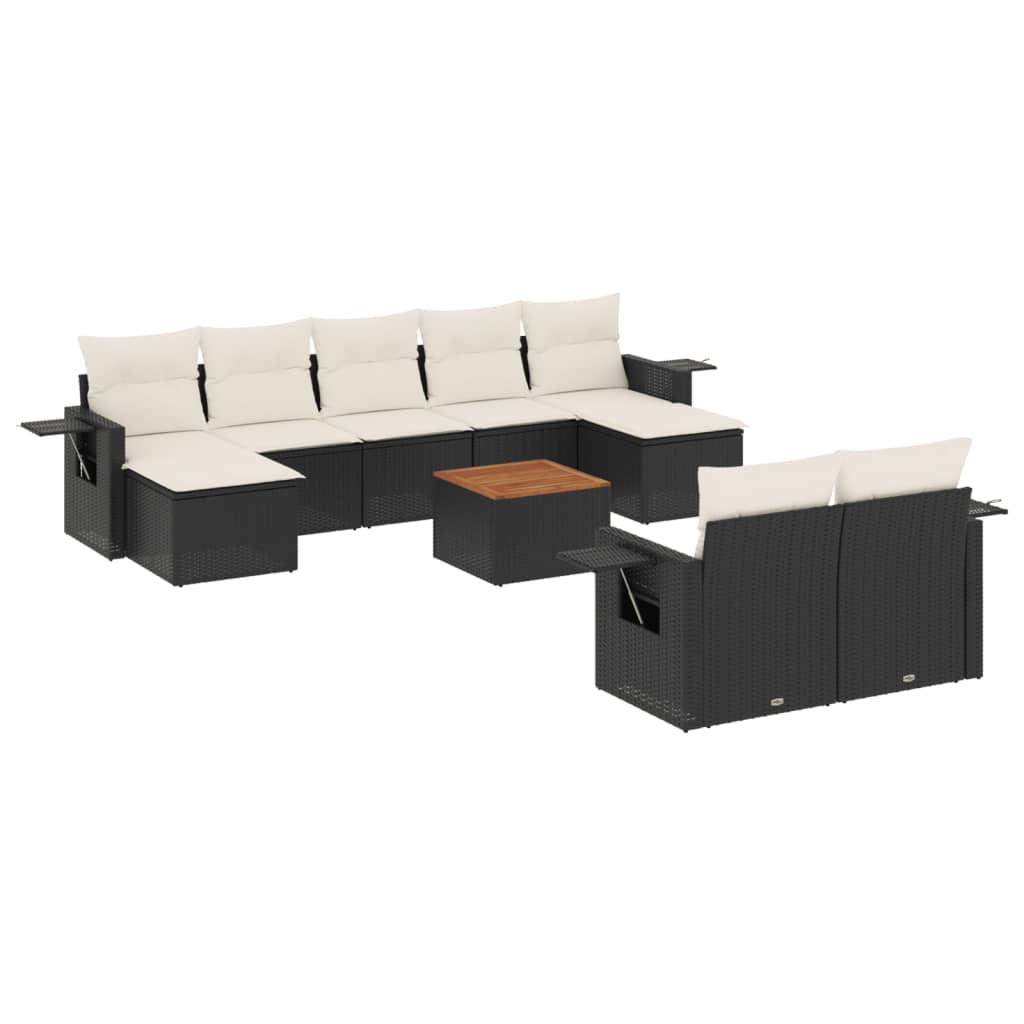 10-dijelni set vrtnih sofa s jastucima crni od poliratana