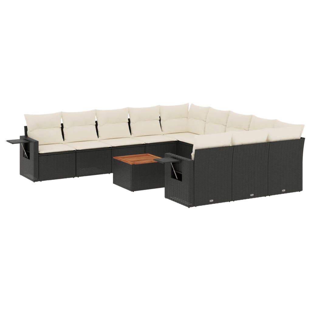 12-dijelni set vrtnih sofa od poliratana s jastucima crni