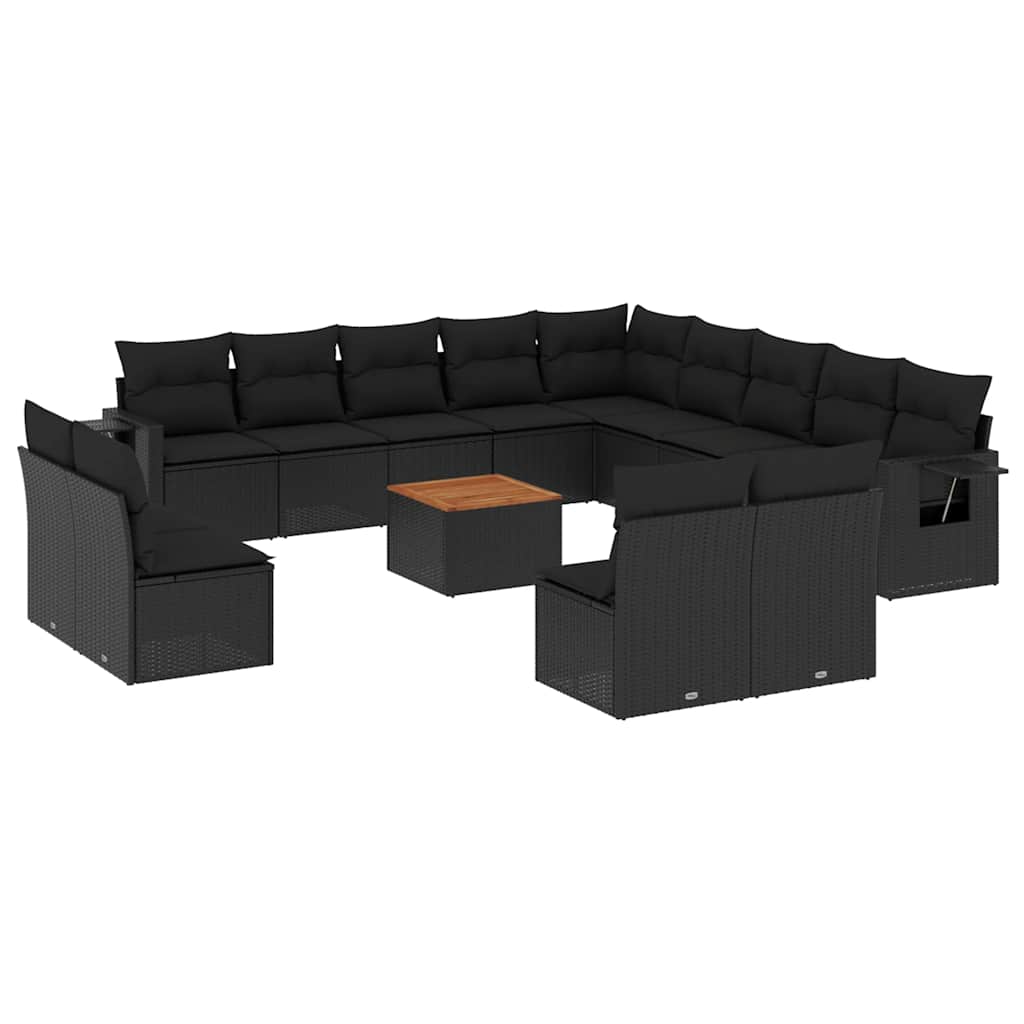 14-dijelni set vrtnih sofa s jastucima poliratan crni