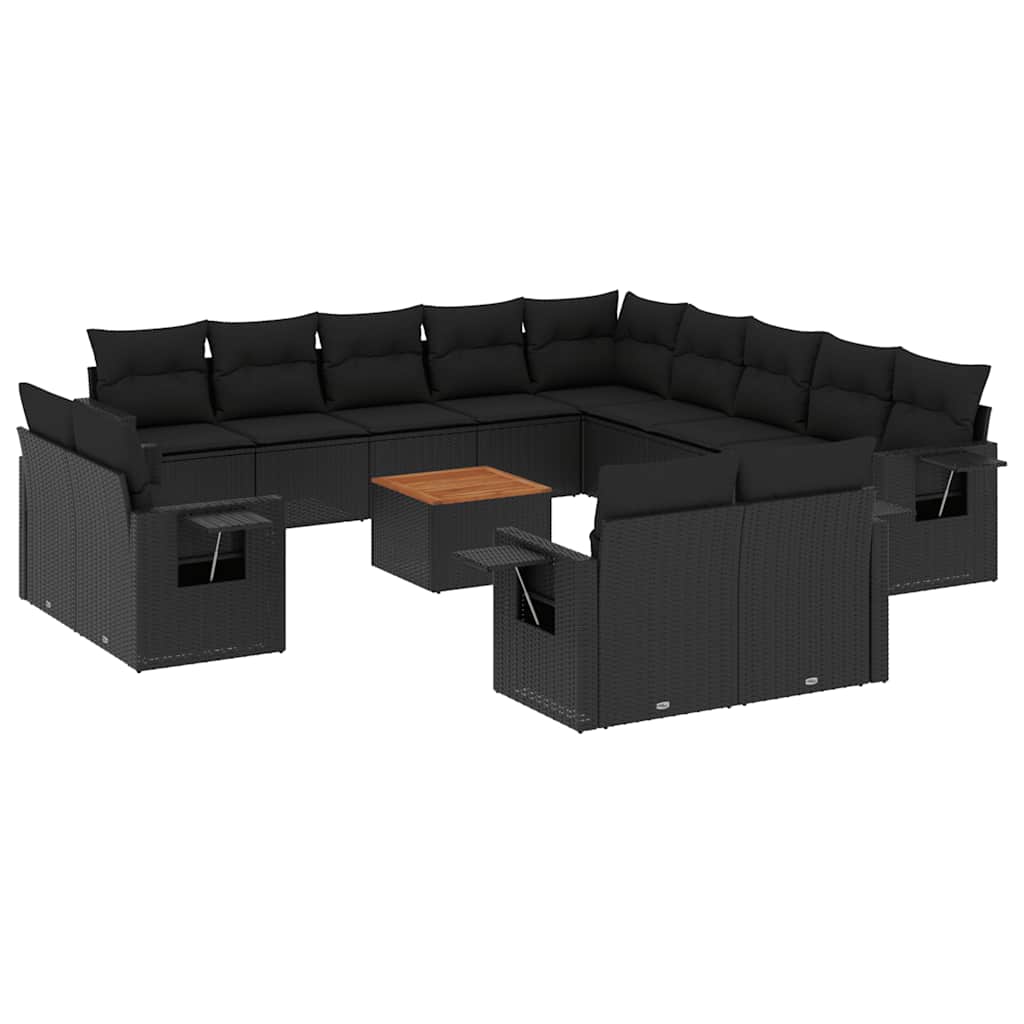 14-dijelni set vrtnih sofa s jastucima poliratan crni