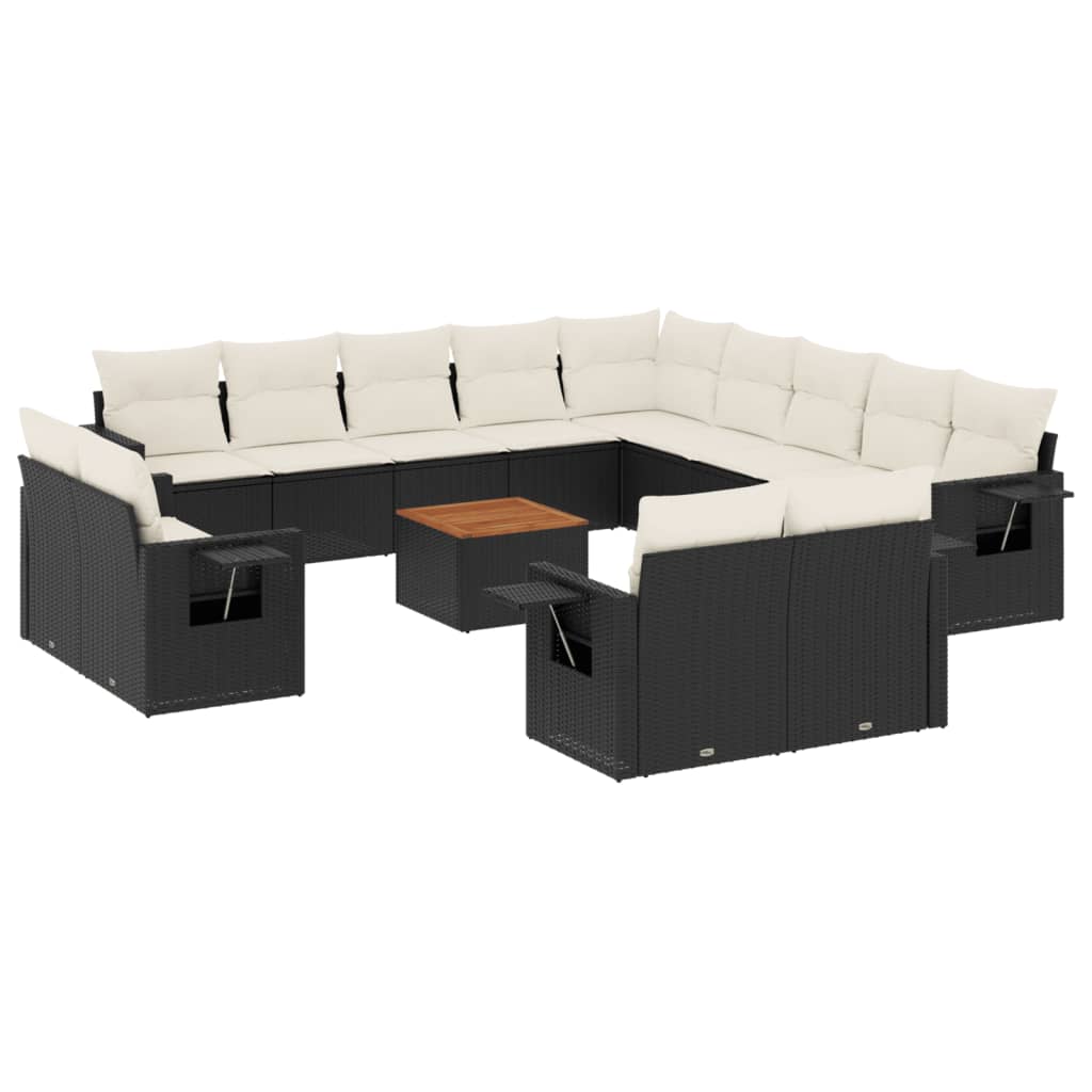 14-dijelni set vrtnih sofa s jastucima poliratan crni