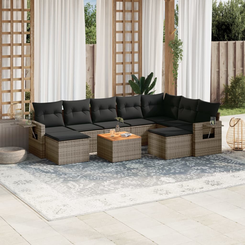 10-dijelni set vrtnih sofa od poliratana s jastucima sivi