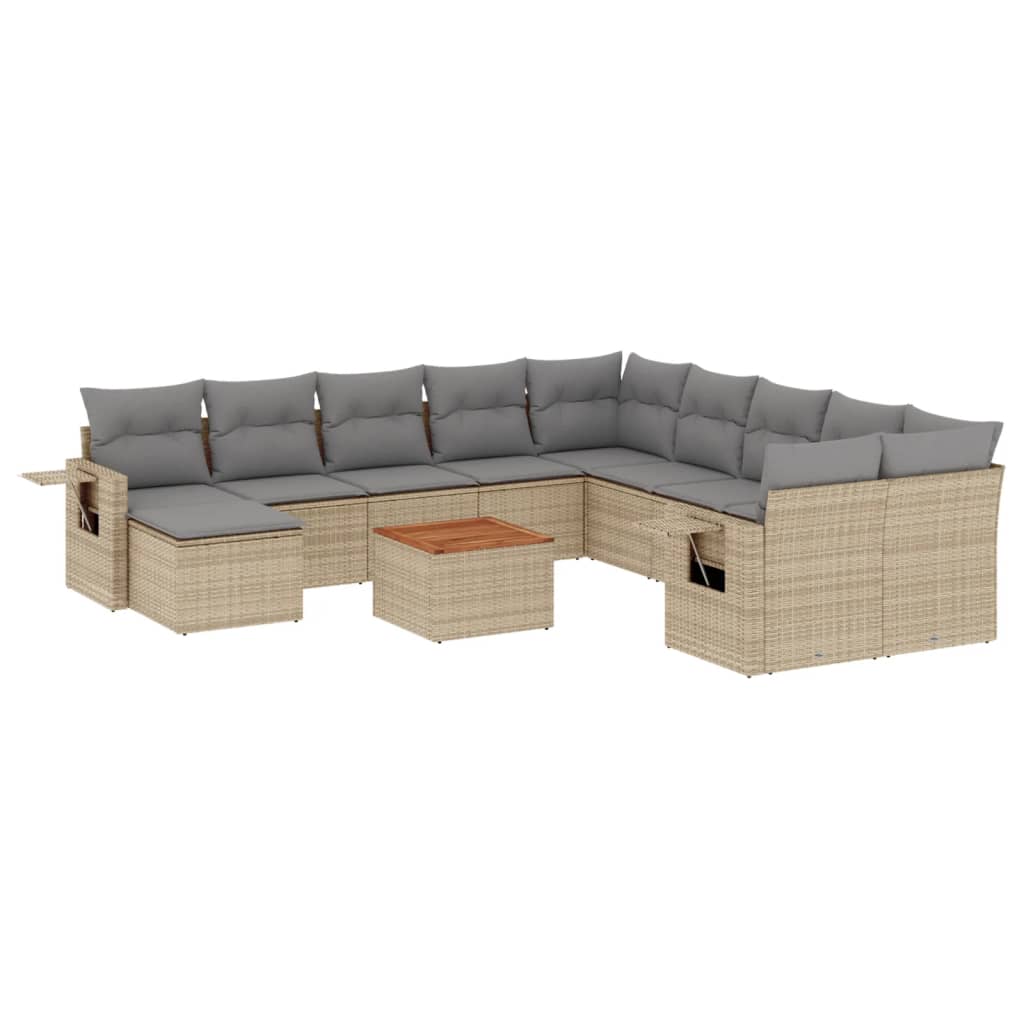 12-dijelni set vrtnih sofa s jastucima bež od poliratana