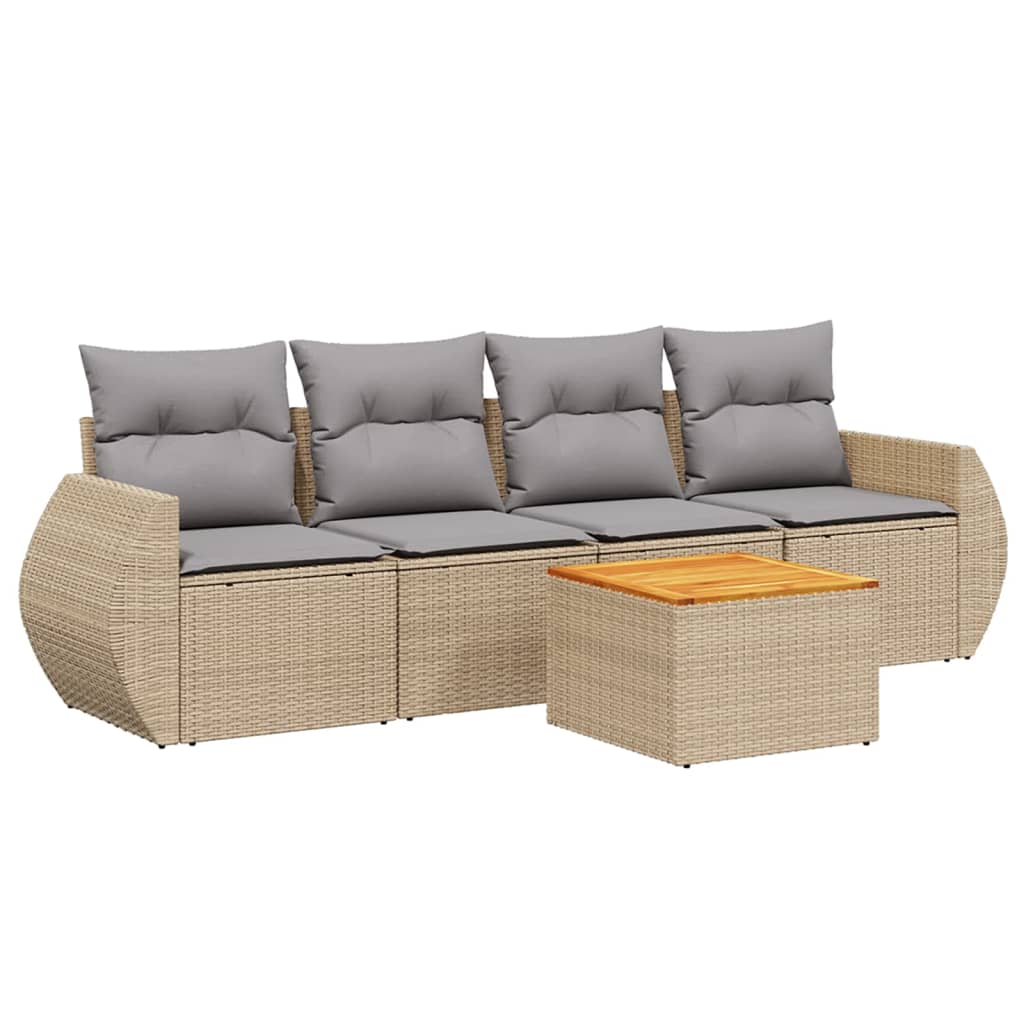 5-dijelni vrtni set sofa s jastucima bež od poliratana