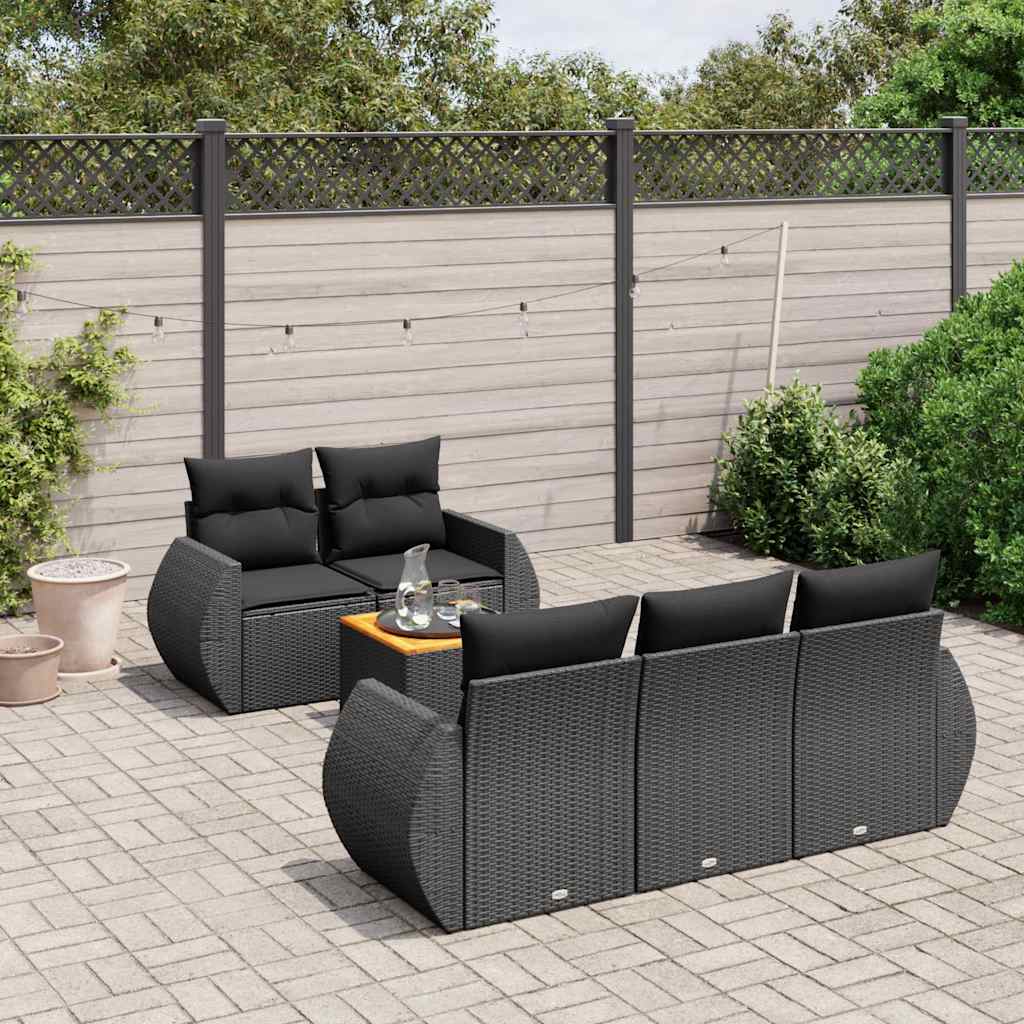 6-dijelni set vrtnih sofa s jastucima crni od poliratana