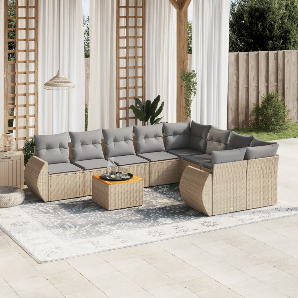9-dijelni set vrtnih sofa s jastucima bež od poliratana 70 x 62 x 69 cm