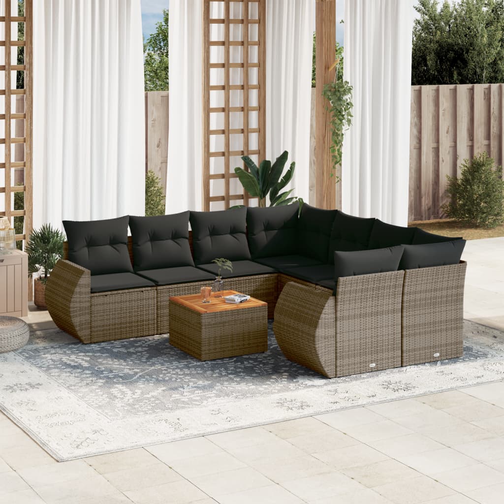 9-dijelni set vrtnih sofa od poliratana s jastucima sivi