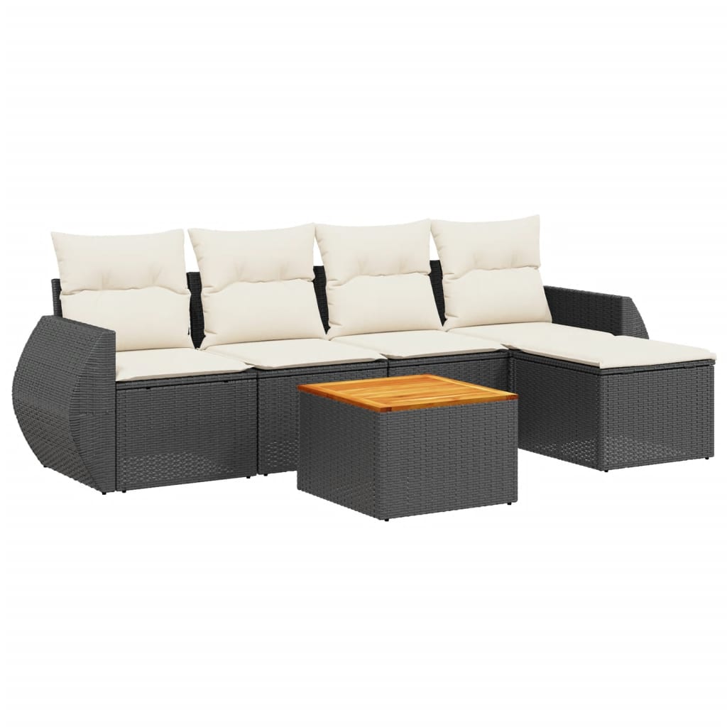 6-dijelni set vrtnih sofa s jastucima crni od poliratana