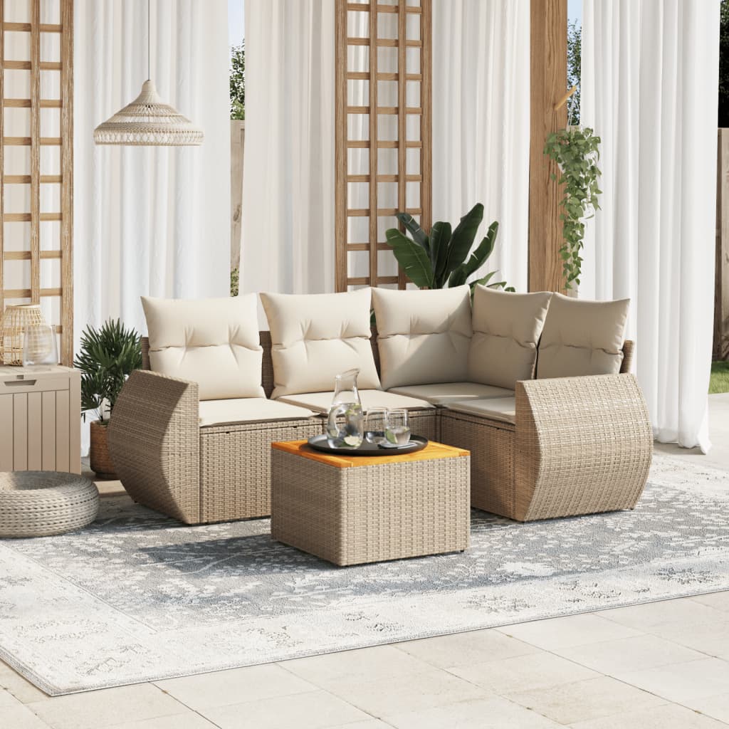 5-dijelni vrtni set sofa s jastucima bež od poliratana