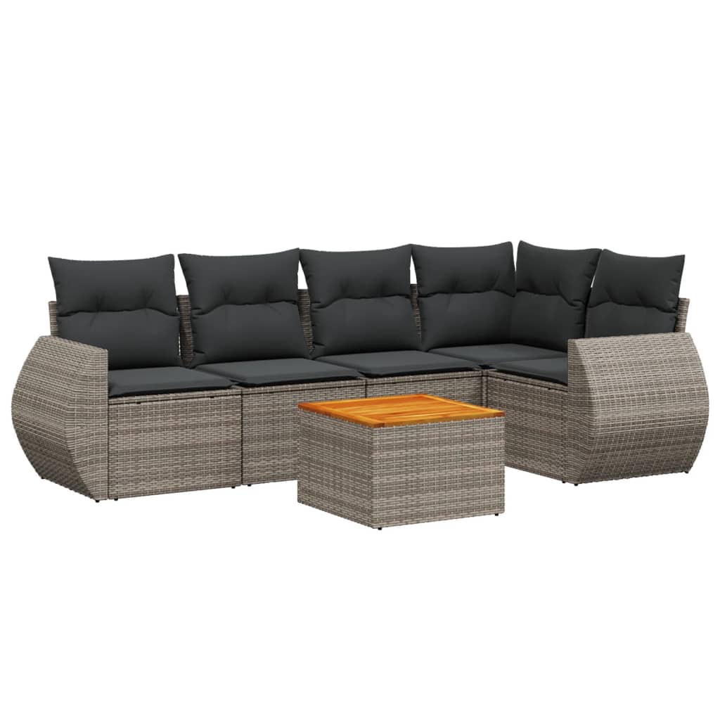 6-dijelni set vrtnih sofa od poliratana s jastucima sivi