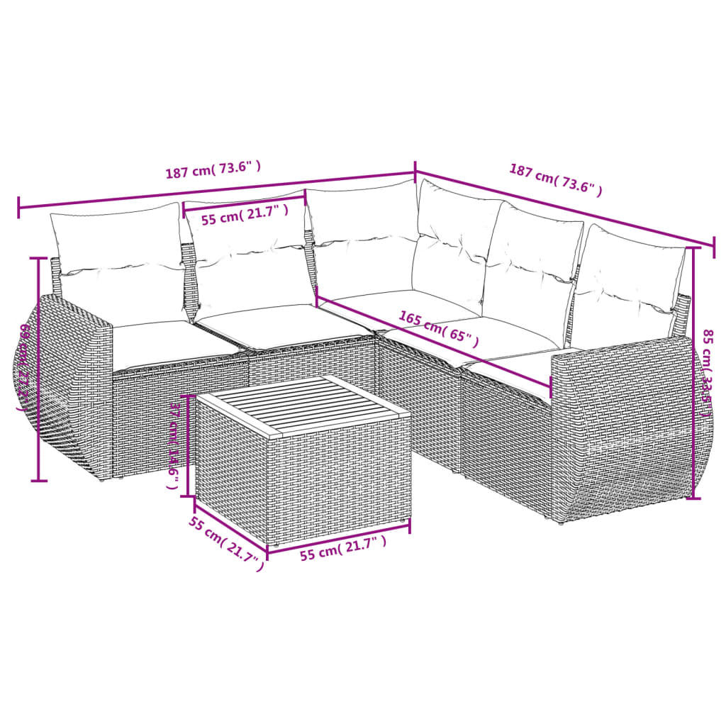 6-dijelni set vrtnih sofa s jastucima bež od poliratana