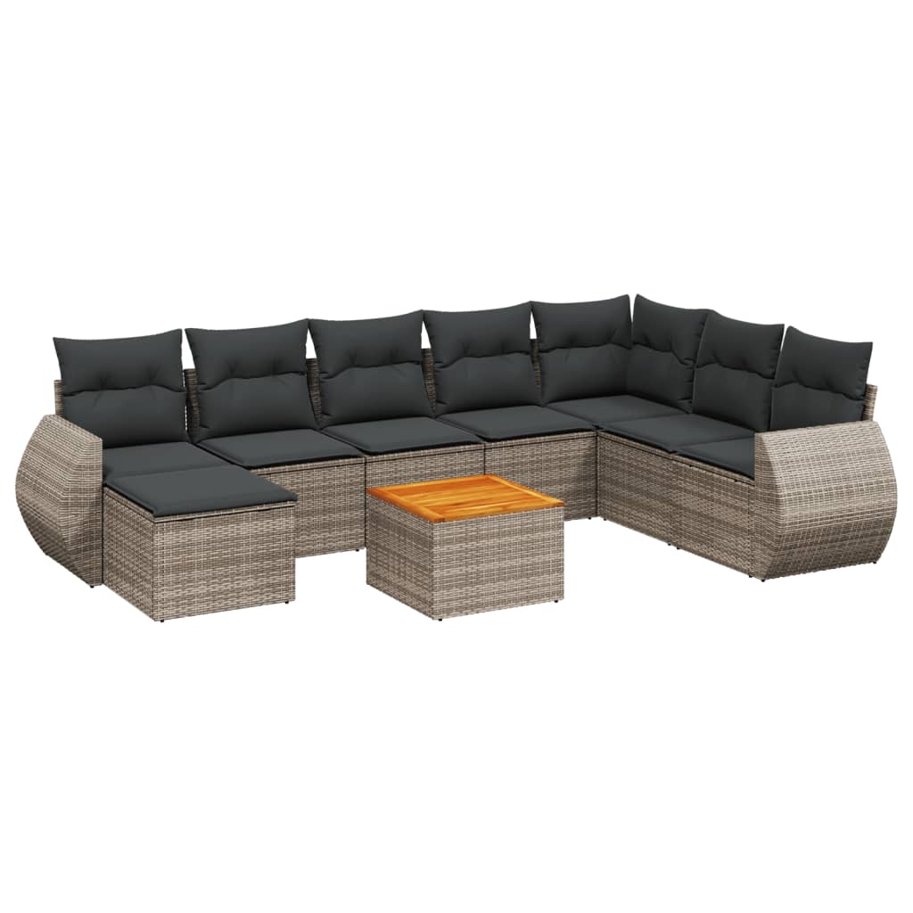 9-dijelni set vrtnih sofa od poliratana s jastucima sivi