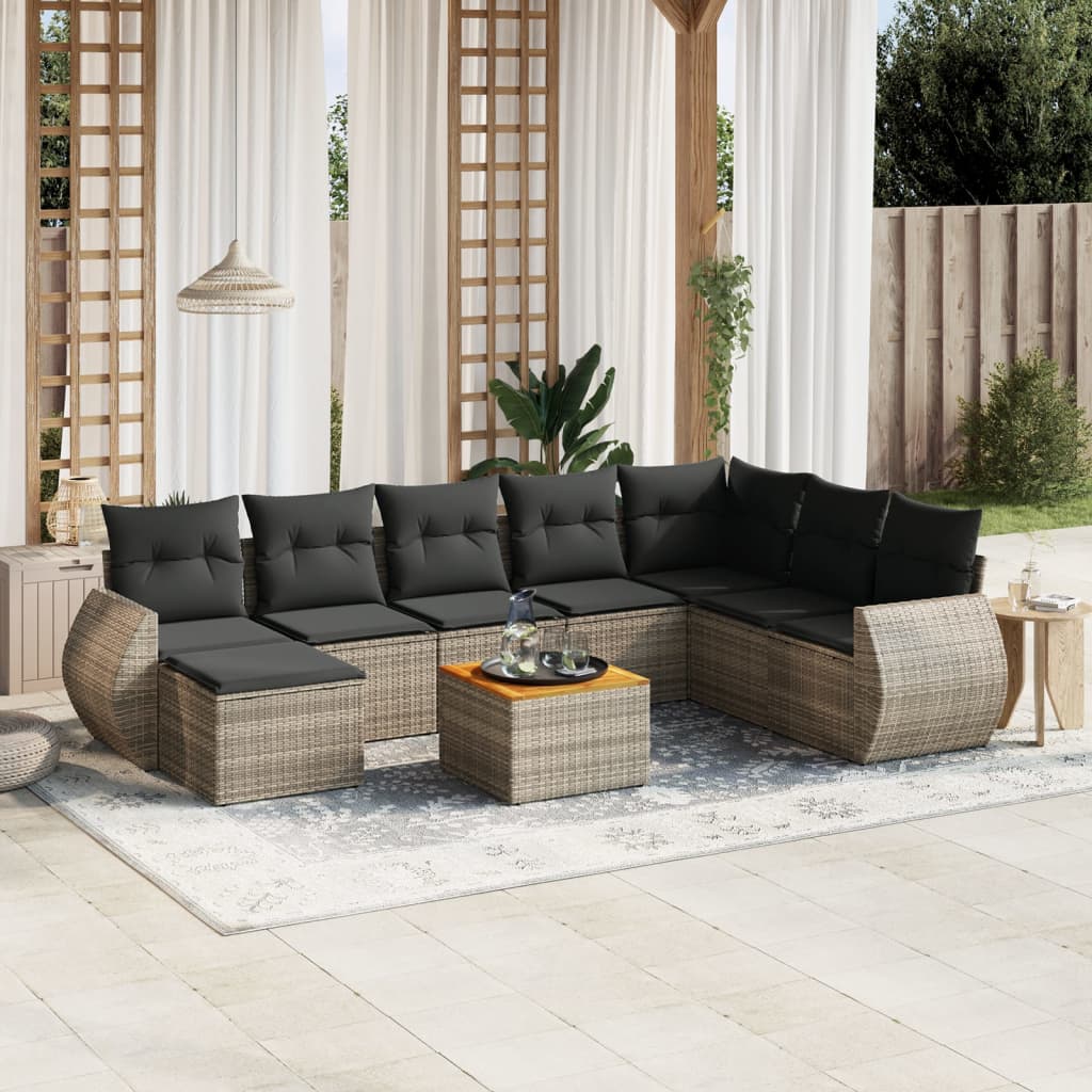9-dijelni set vrtnih sofa od poliratana s jastucima sivi