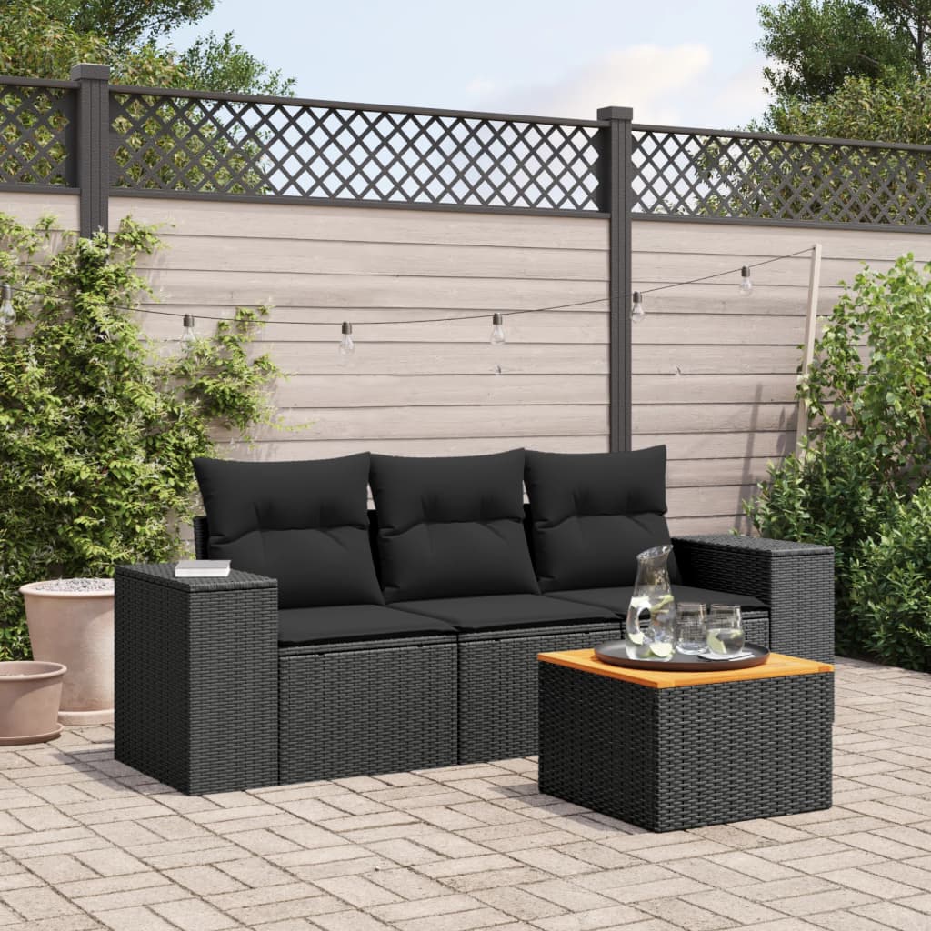 4-dijelni set vrtnih sofa od poliratana s jastucima crni