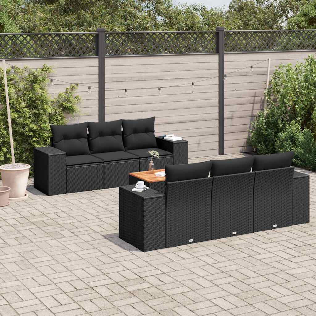 7-dijelni set vrtnih sofa od poliratana s jastucima crni