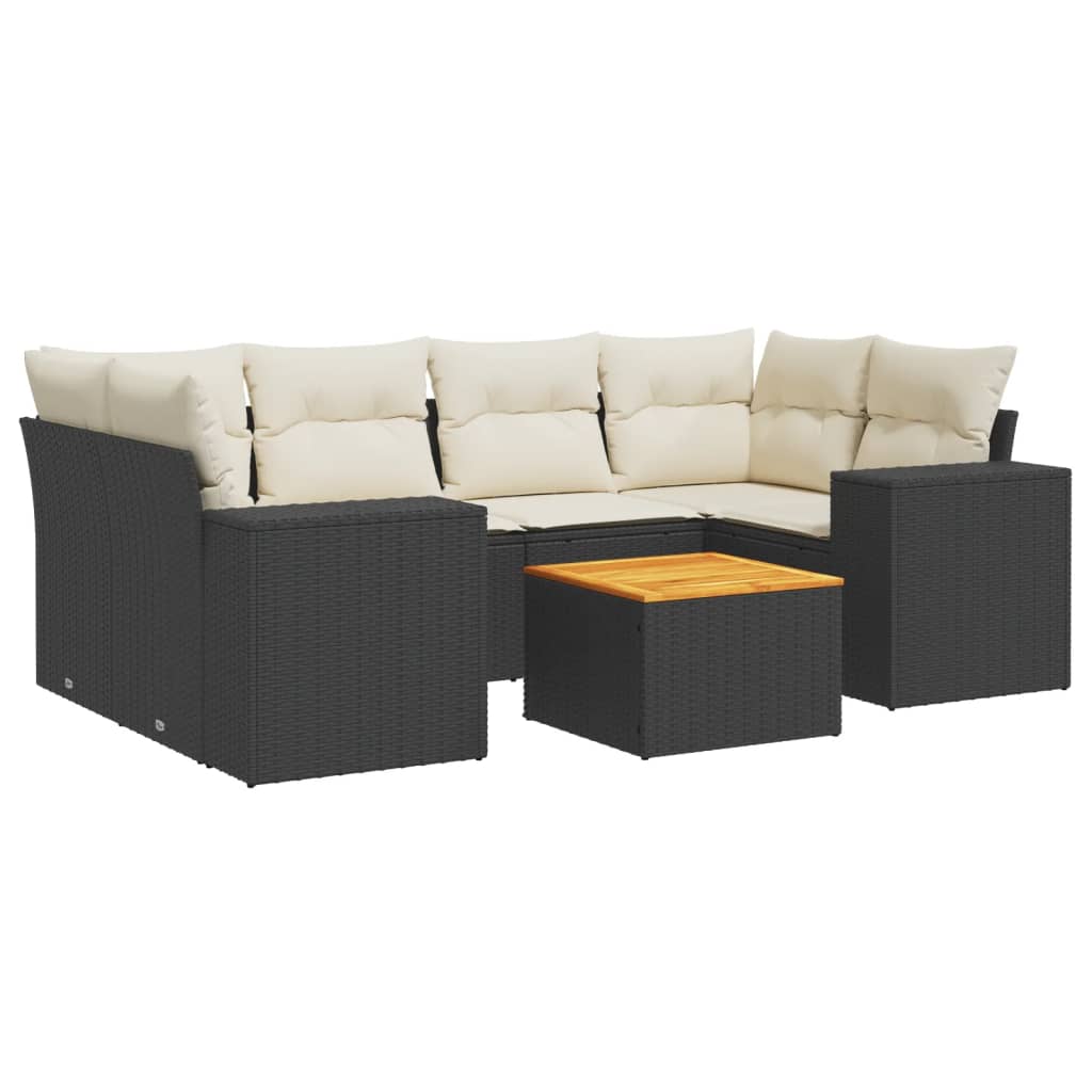 7-dijelni set vrtnih sofa od poliratana s jastucima crni