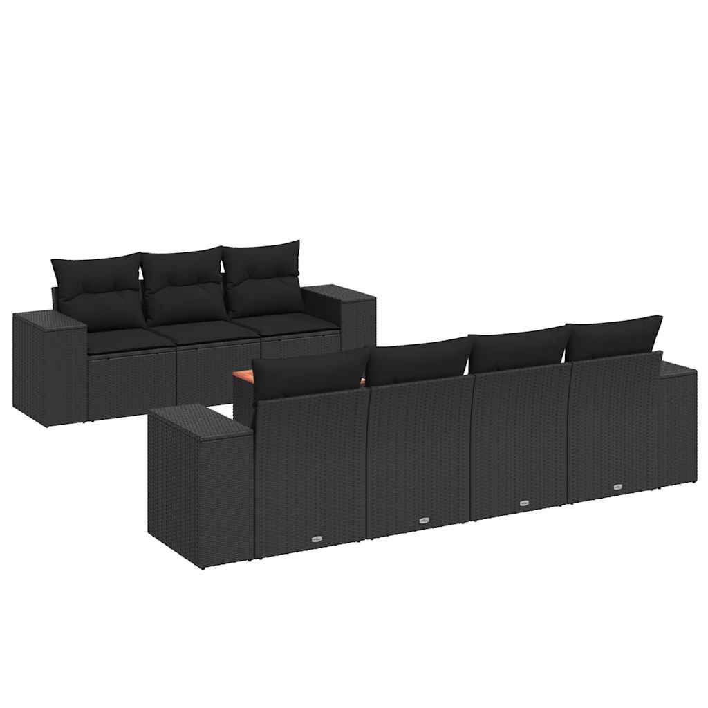 8-dijelni set vrtnih sofa od poliratana s jastucima crni