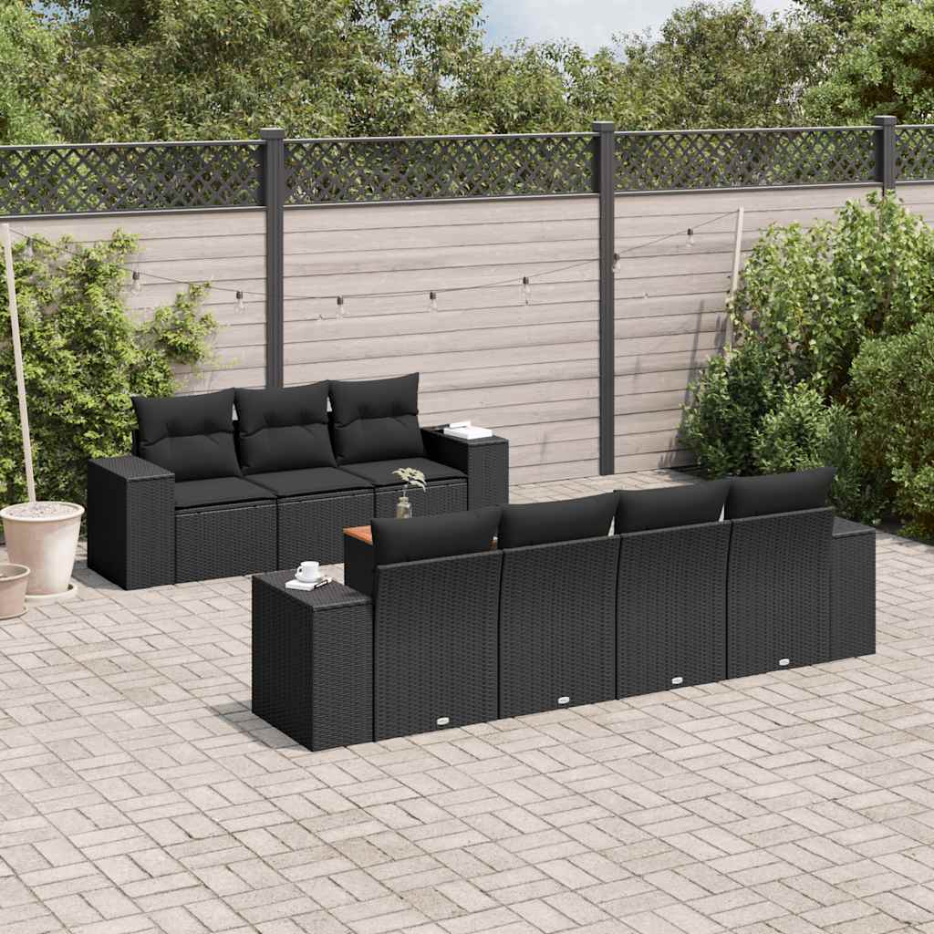 8-dijelni set vrtnih sofa od poliratana s jastucima crni