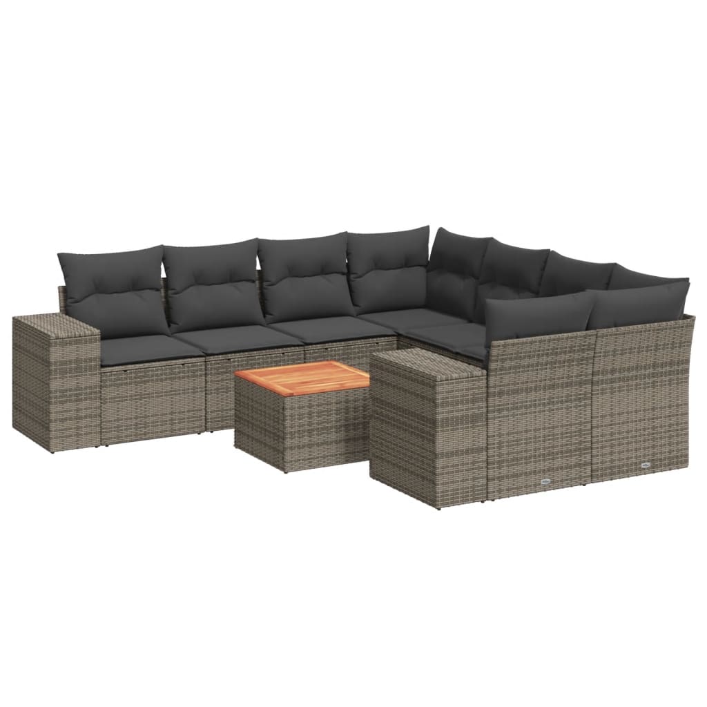 9-dijelni set vrtnih sofa od poliratana s jastucima sivi