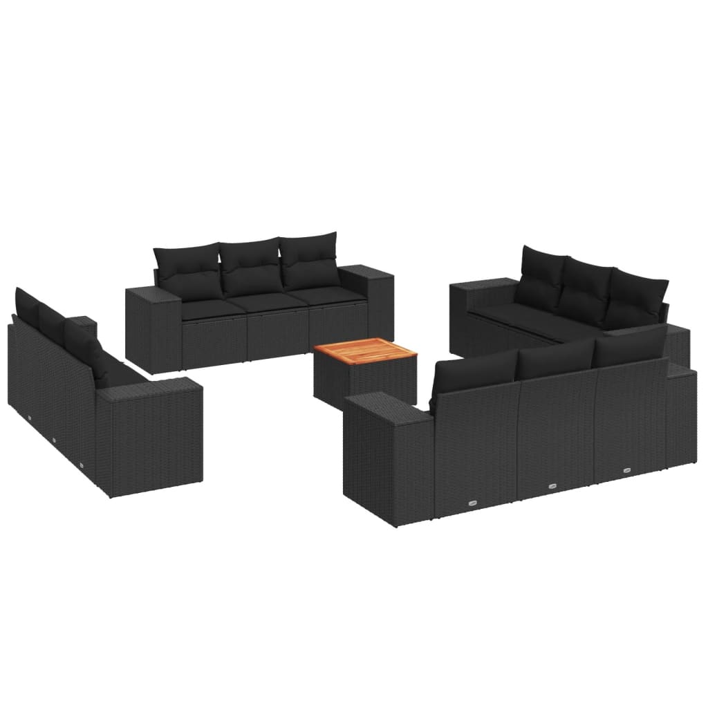 13-dijelni set vrtnih sofa s jastucima poliratan crni