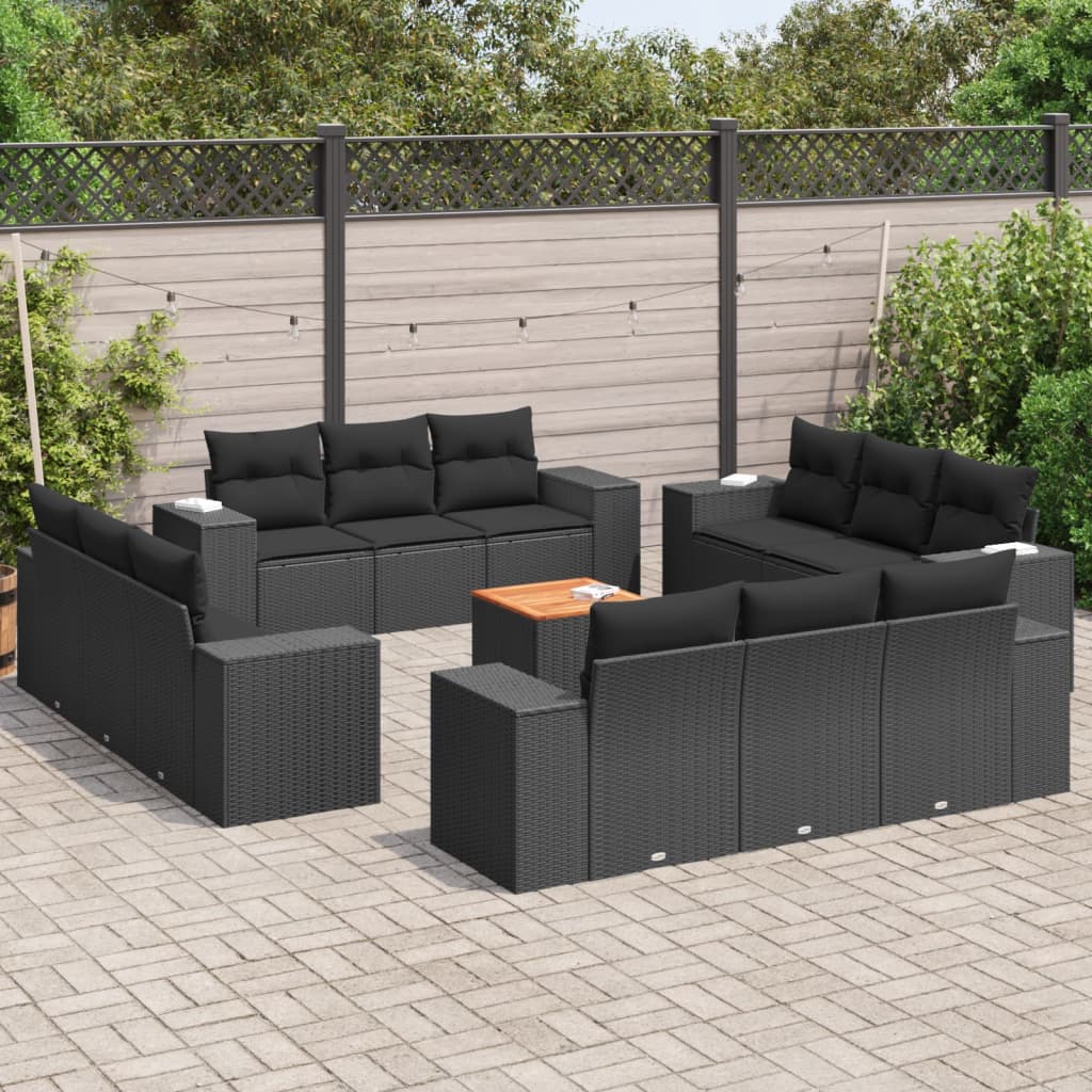 13-dijelni set vrtnih sofa s jastucima poliratan crni
