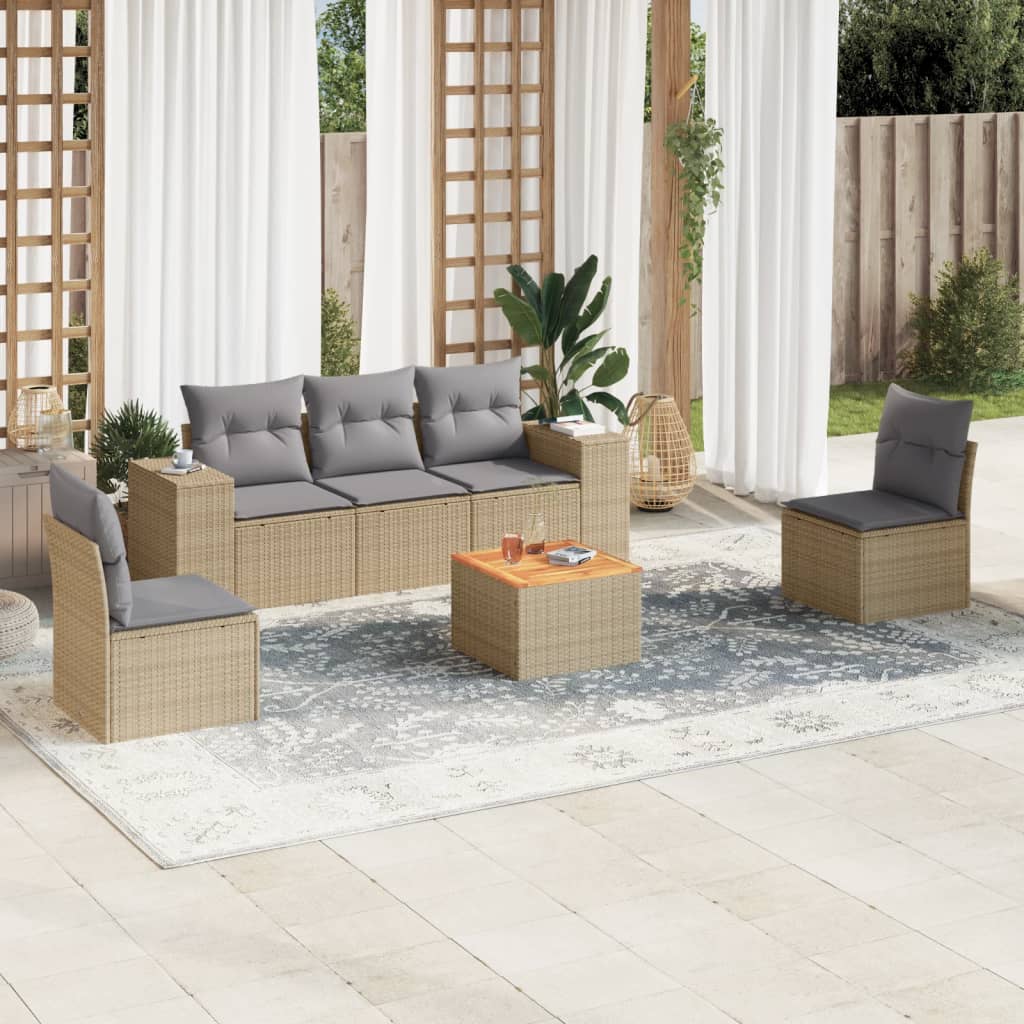 6-dijelni set vrtnih sofa s jastucima bež od poliratana